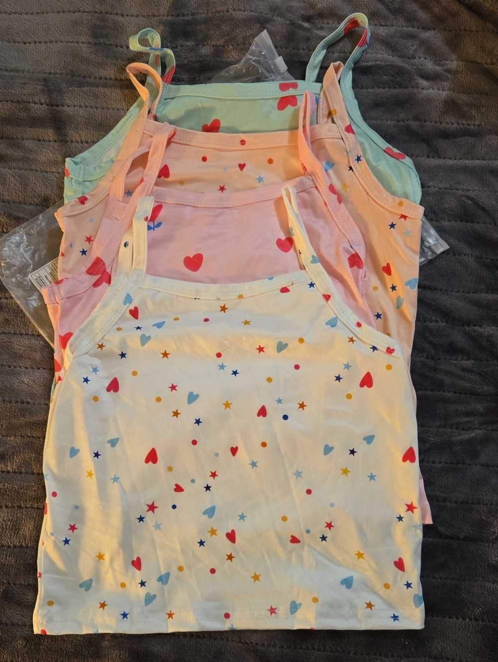 Girls Heart & Star Print Camisole Tank Top - White, Pink, Mint